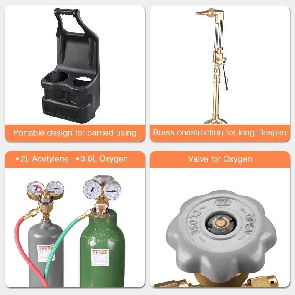 Nouveauté 2026 – Kit de chalumeau oxyacétylénique Yescom DOT : réservoir de gaz, brasage, soudage, découpe, support noir, manomètre, buse en laiton portable, tuyau long, lunettes de protection, ensemble d'outils de soudage à l'oxygène robuste