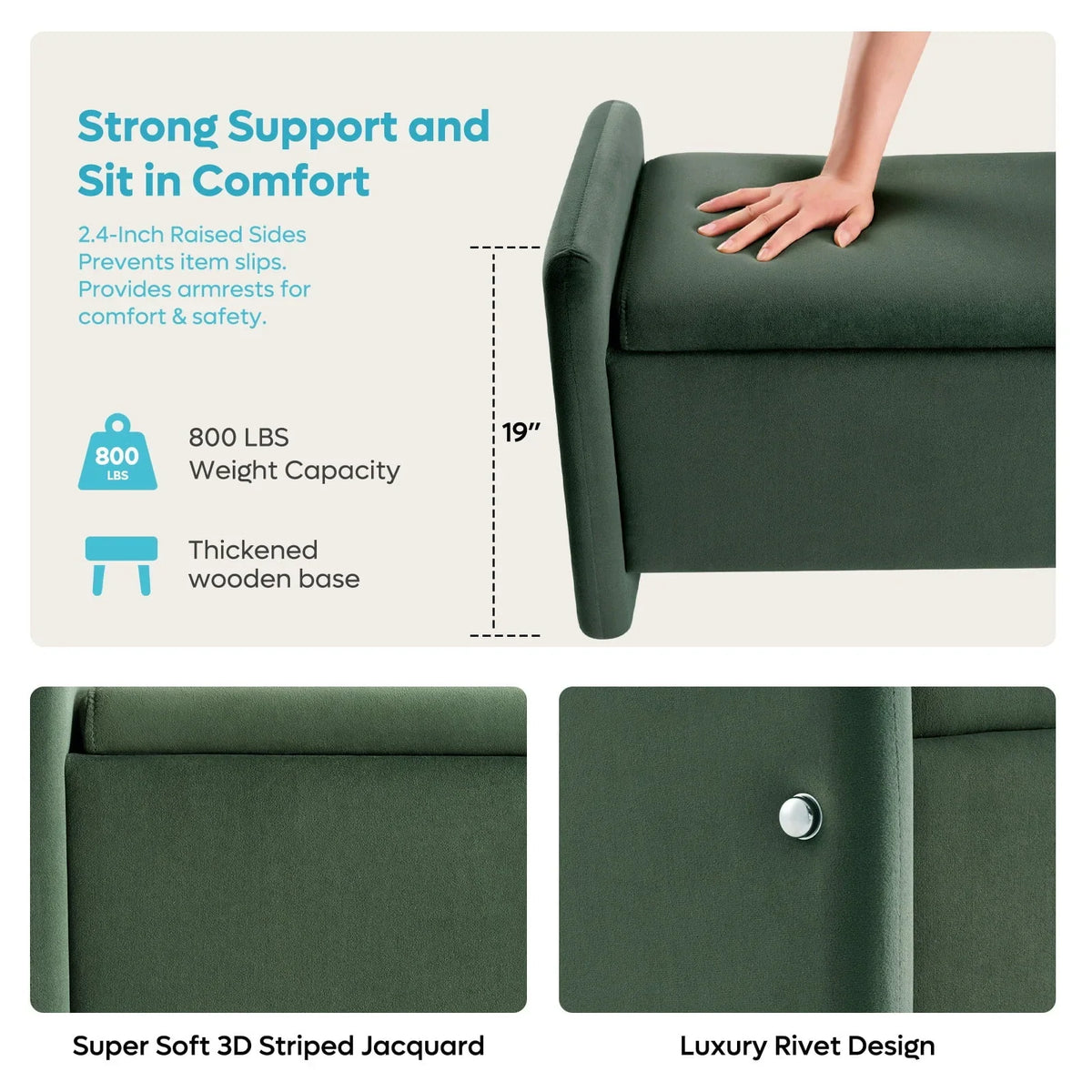 Nouveauté 2026 – Banc coffre Pinmoco de 112 cm (44 po), banc d'entrée rembourré avec rangement, idéal pour la chambre et le salon, en velours côtelé gris