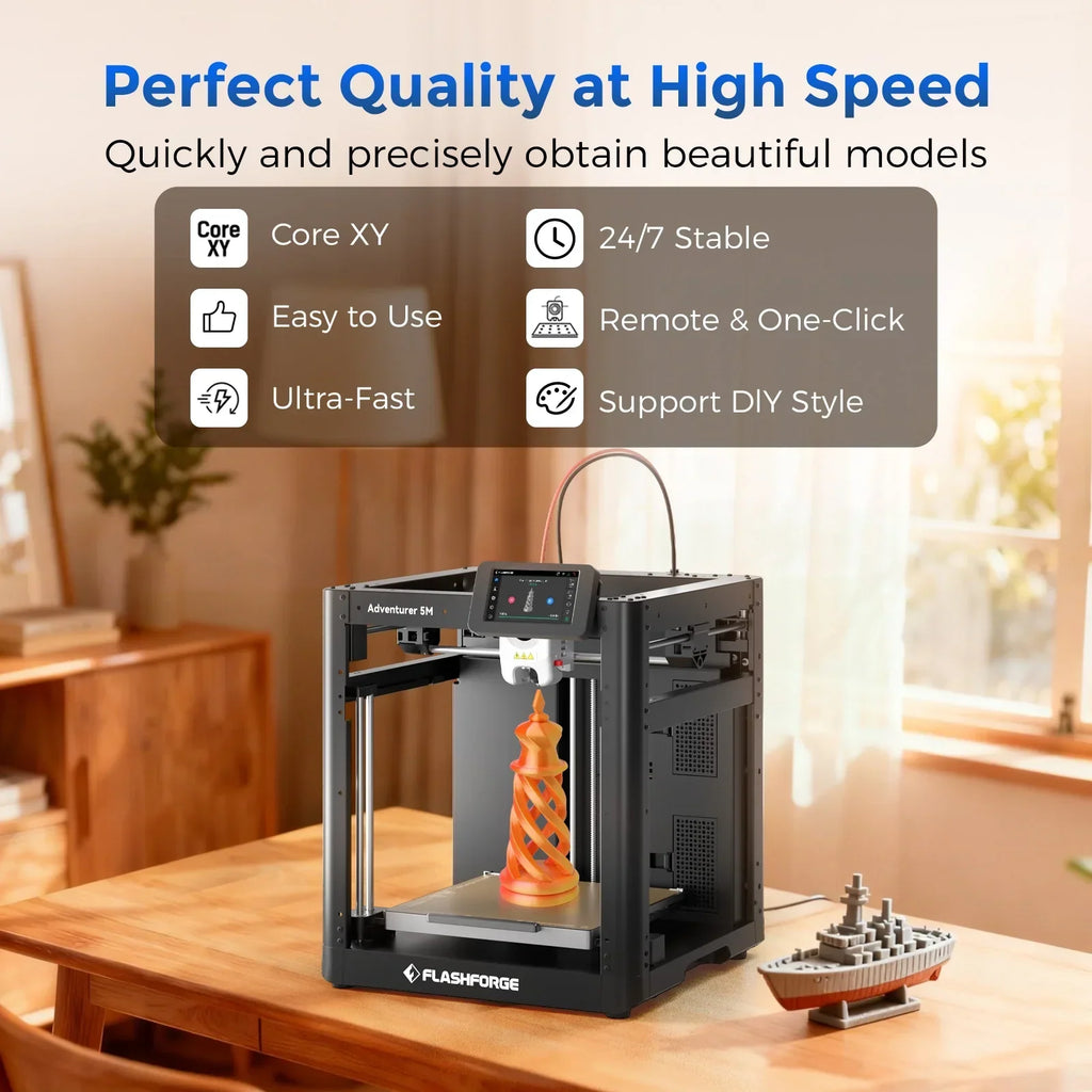 Nouveauté 2026 – Imprimante 3D Flashforge Adventurer 5M , imprimante 3D idéale pour les débutants et le bricolage à domicile, impression haute vitesse, format 22 x 22 x 22 cm, noire