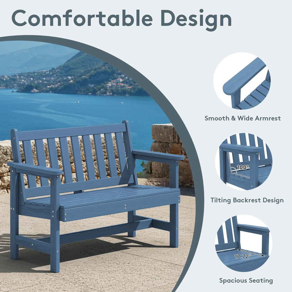 Nouveauté 2026 – Banc d'extérieur SERWALL pour 2 personnes, en PEHD résistant aux intempéries avec renforts en aluminium, supporte jusqu'à 300 kg, confortable pour terrasse, jardin et véranda, noir