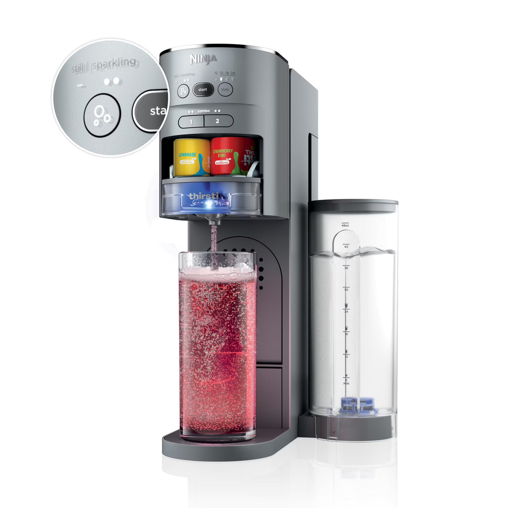 Nouveauté 2026 – Machine à boissons Ninja Thirsti , kit de boissons personnalisées plates et gazeuses, avec cartouche de CO2, arômes et réservoir de 1,4 litre