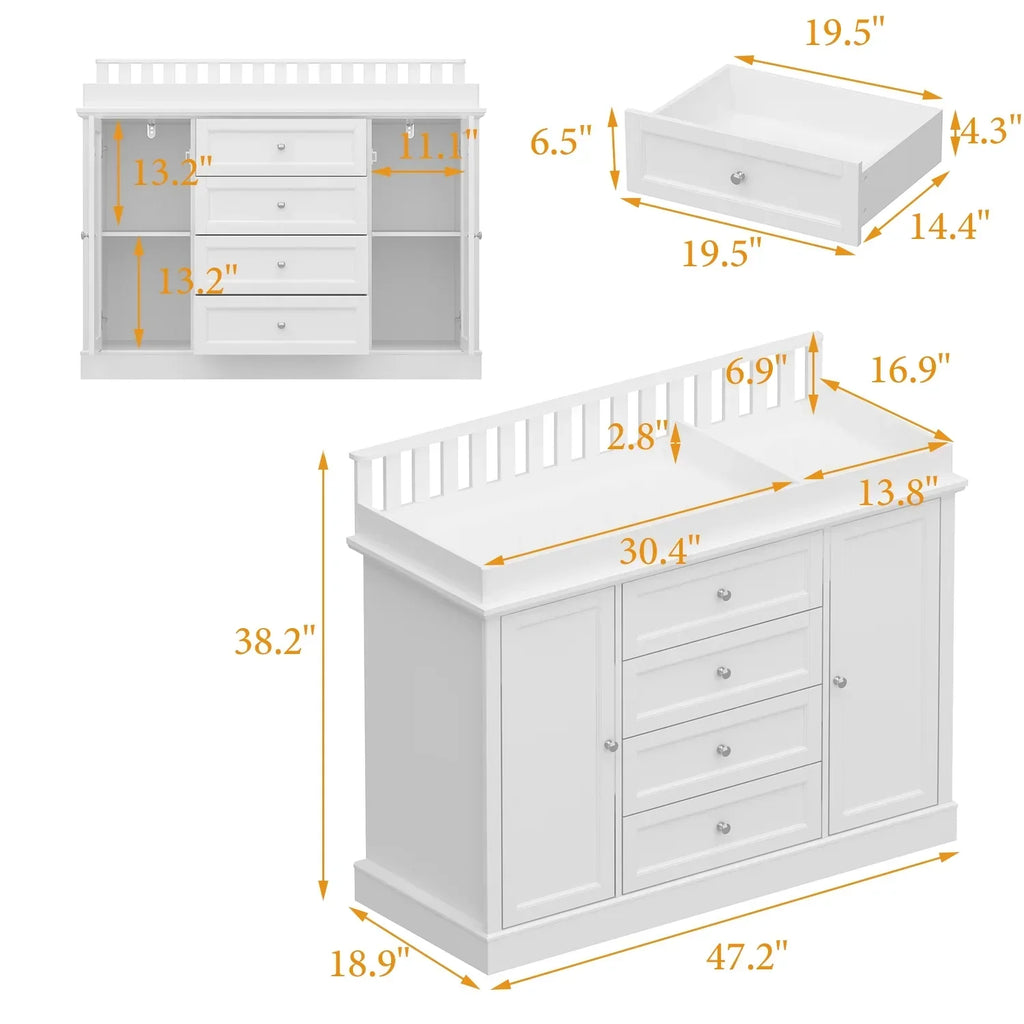 Nouveauté 2026 – Table à langer/commode pour chambre de bébé OXYLIFE , 114 cm (45 po), avec 4 tiroirs et une étagère, blanche