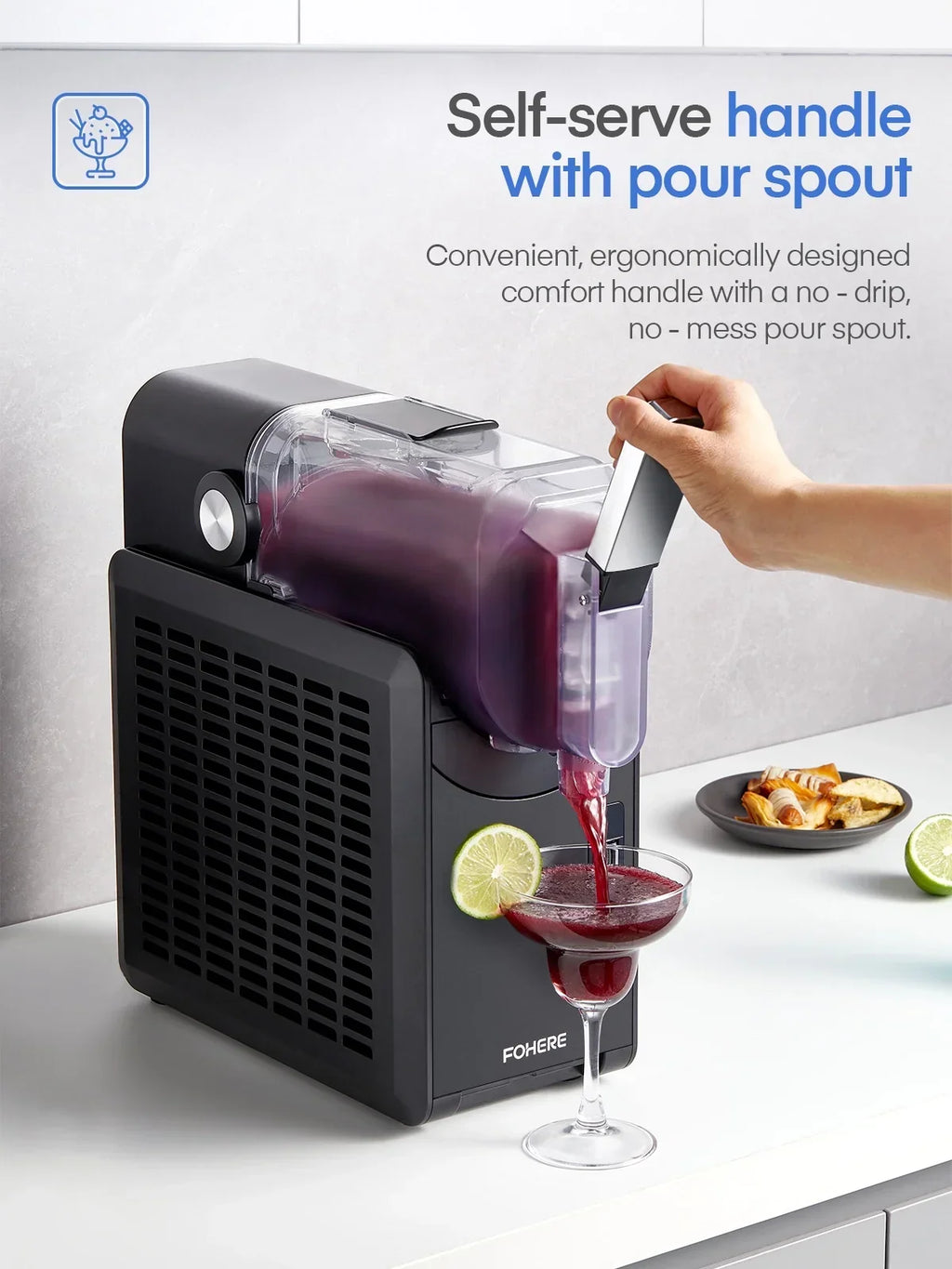 Nouveauté 2026 – Machine à granita 5 en 1 , sans glace, prête en 15 minutes, autonettoyante, idéale pour la maison. 5 programmes prédéfinis pour préparer des margaritas glacées, des frappés, des milkshakes et bien plus encore. Disponible chez FOHERE