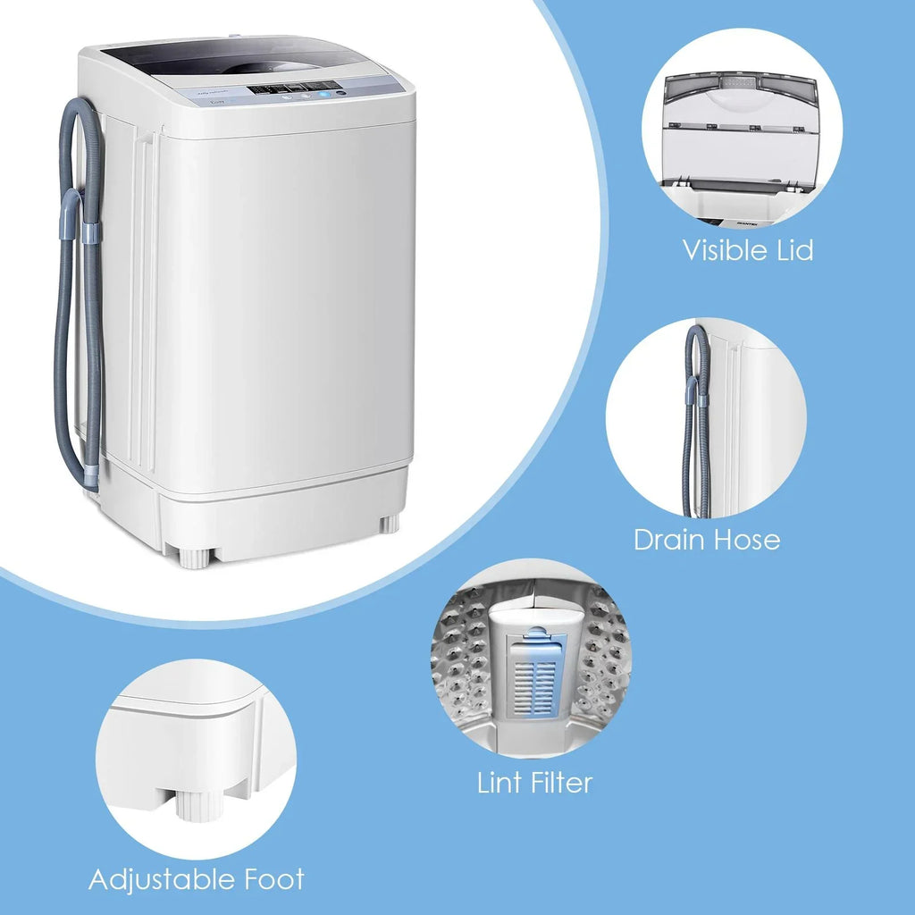 Nouveauté 2026 – Laveuse entièrement automatique Giantex , laveuse compacte de 1,34 pi³ avec 10 programmes, 8 niveaux d'eau et panneau DEL, laveuse et essoreuse portables d'une capacité de 9,92 lb avec pompe de vidange