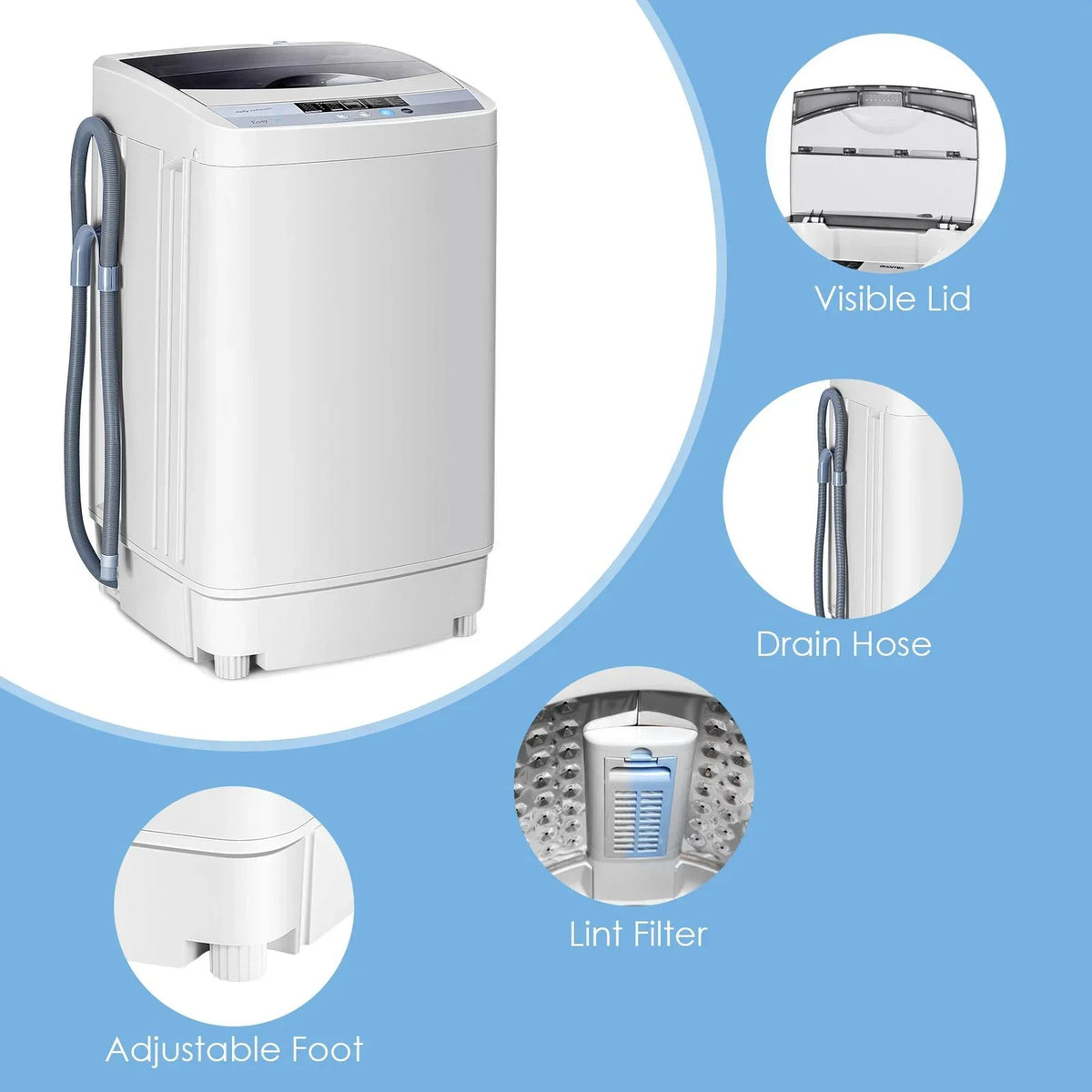 Nouveauté 2026 – Laveuse entièrement automatique Giantex , laveuse compacte de 1,34 pi³ avec 10 programmes, 8 niveaux d'eau et panneau DEL, laveuse et essoreuse portables d'une capacité de 9,92 lb avec pompe de vidange
