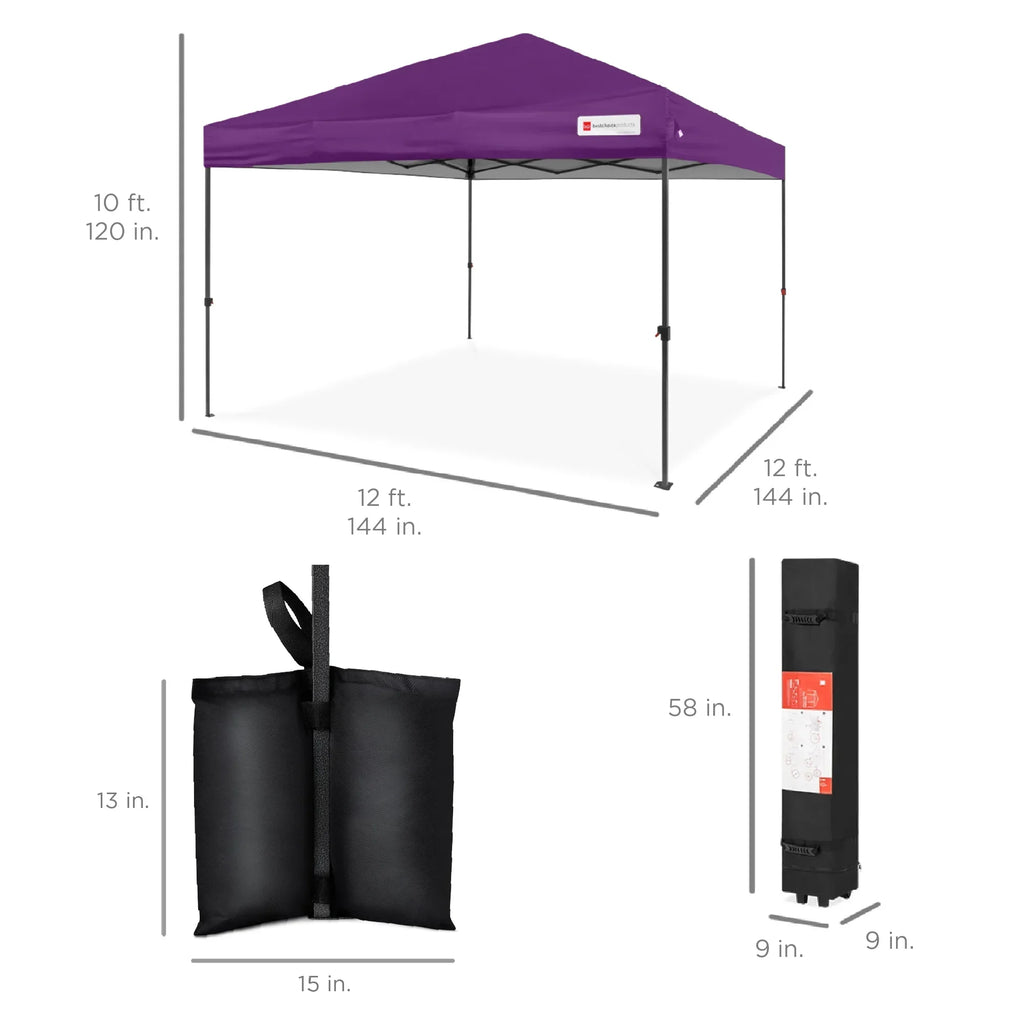 Nouveauté 2026 – Best Choice Products 3,66 m x 3,66 m - Abri pliant facile à monter avec installation en un clic, sac à roulettes et 4 sacs de lestage - Bleu marine