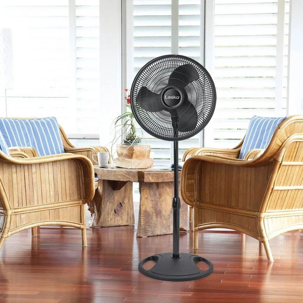 Nouveauté 2026 – Ventilateur sur pied oscillant Lasko 16" à 3 vitesses réglables, noir (paquet de 2