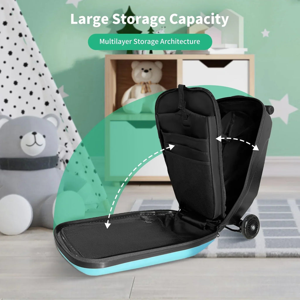 Nouveauté 2026 – Muhub - Valise-trottinette 2 en 1 pour enfants et adultes, pliable et à roulettes, bleu clair
