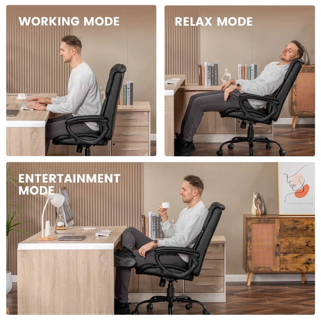 Nouveauté 2026 – Fauteuil de bureau ergonomique Mainstays Executive à dossier haut en cuir noir