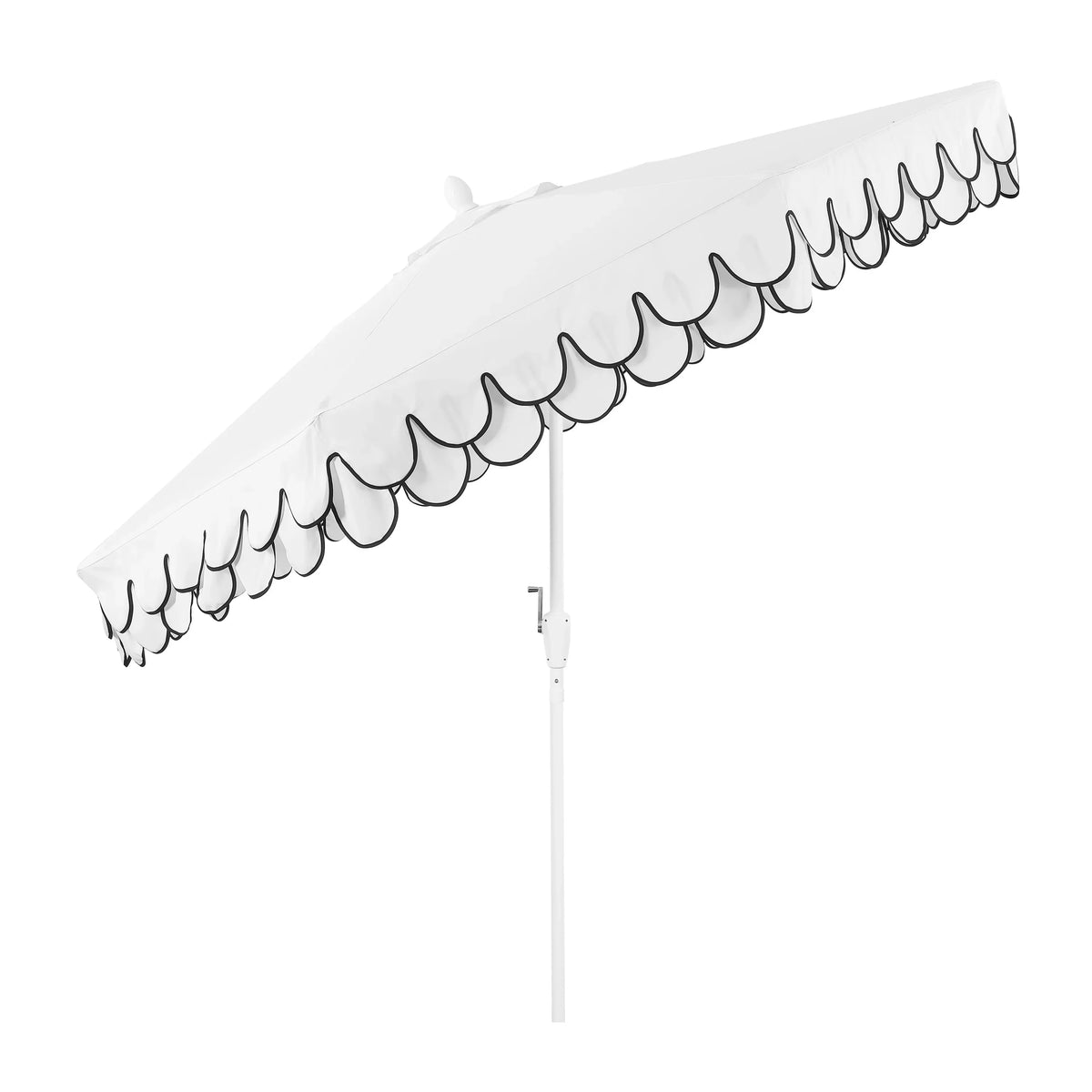 Nouveauté 2026 – Parasol de marché JONATHAN Y Tracy 2,74 m (9 pi), style classique milieu du siècle, franges festonnées, manivelle d'inclinaison automatique, aération et protection UV, rose corail/blanc, mât marron foncé