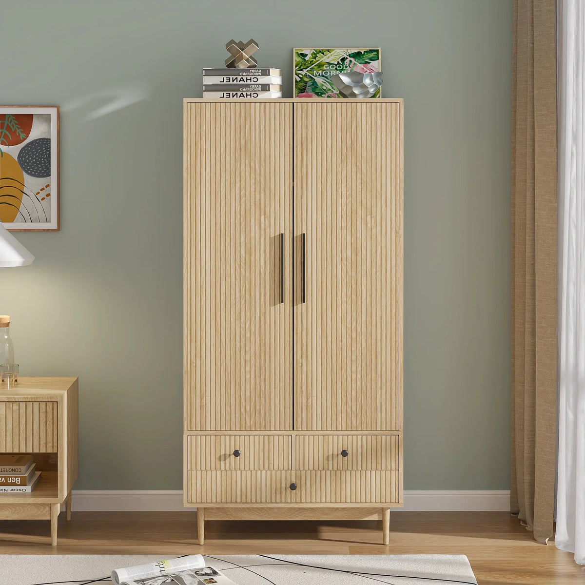 Nouveauté 2026 – Armoire-penderie Armoire à 2 portes, avec penderie et tiroirs, en bois blanc, idéale pour la chambre à coucher