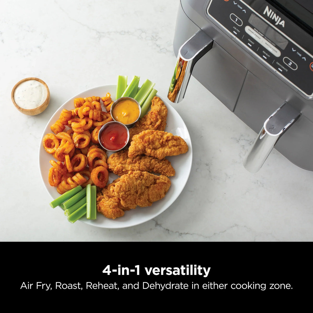 Nouveauté 2026 – Friteuse à air chaud Ninja Foodi 4 en 1 de 8 pintes (7,6 L) avec 2 paniers et technologie DualZone (DZ100WM). Fonctions : friture, rôtissage et plus encore