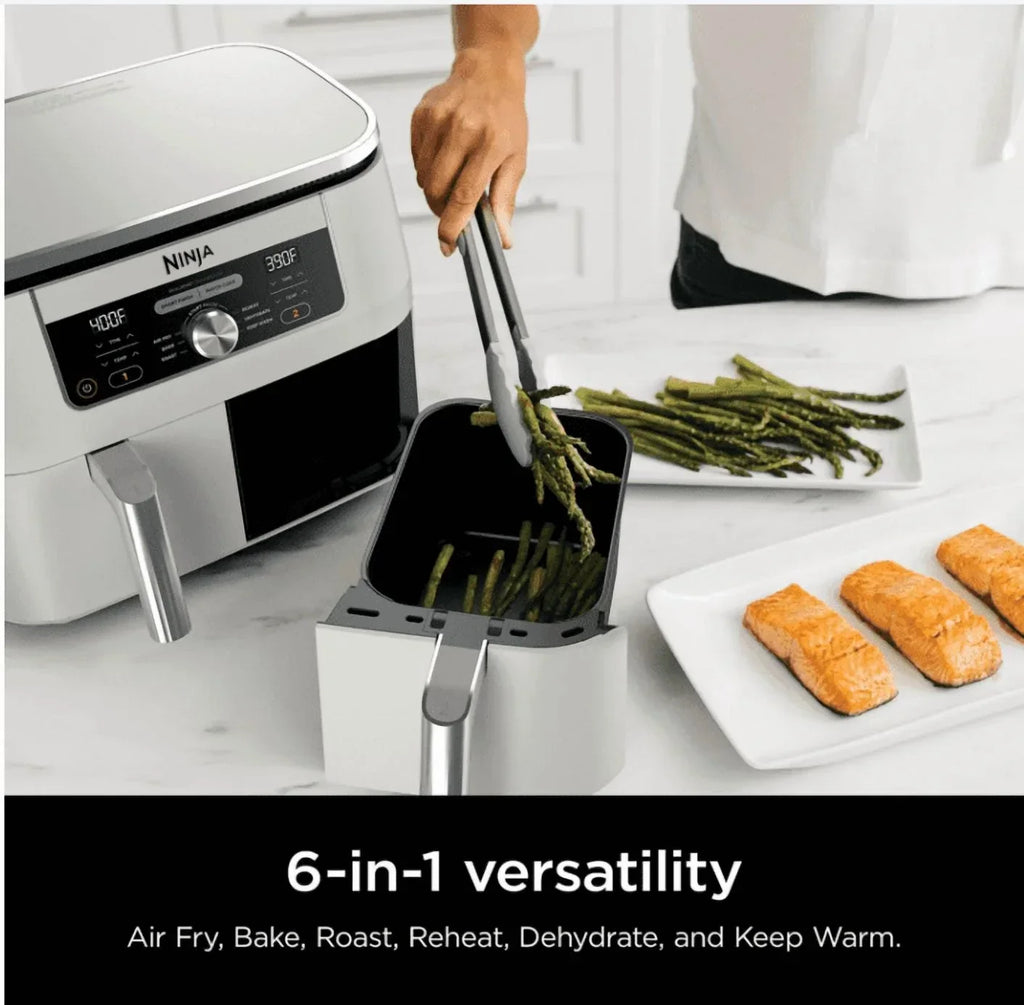 Nouveauté 2026 – Friteuse à air Ninja Foodi 6-en-1, 8 pintes (7,6 L) à 2 paniers avec technologie DualZone - Blanche