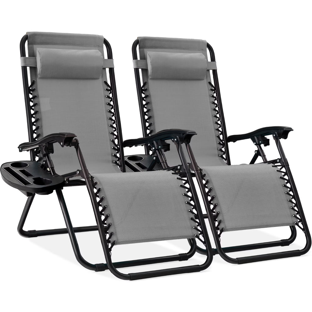 Nouveauté 2026 – Ensemble de 2 fauteuils inclinables zéro gravité Best Choice Products pour terrasse et piscine avec porte-gobelet - Gris