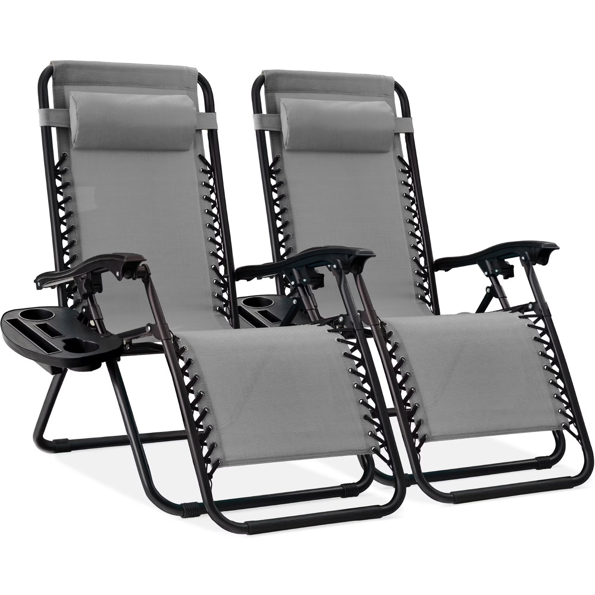 Nouveauté 2026 – Ensemble de 2 fauteuils inclinables zéro gravité Best Choice Products pour terrasse et piscine avec porte-gobelet - Gris