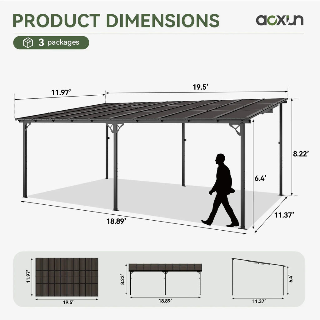Nouveauté 2026 – Gazebo Aoxun de 2,4 m x 1,5 m pour patio, pergola avec toit incliné, grand auvent mural robuste pour barbecue, idéal pour jardin, terrasse ou patio