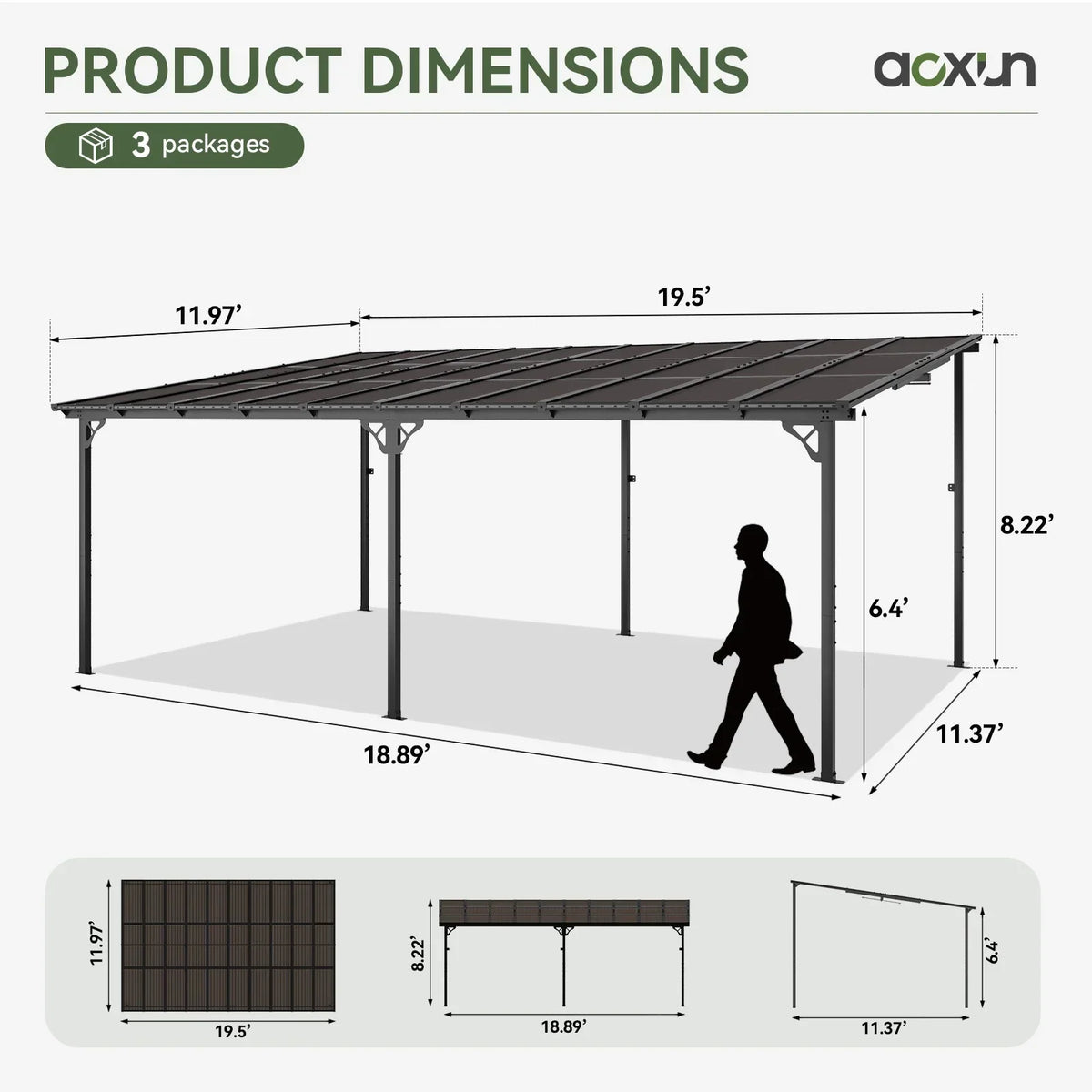 Nouveauté 2026 – Gazebo Aoxun de 2,4 m x 1,5 m pour patio, pergola avec toit incliné, grand auvent mural robuste pour barbecue, idéal pour jardin, terrasse ou patio
