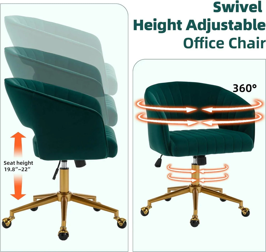 Nouveauté 2026 – Chaise de bureau Westice , chaise de travail en velours, chaise pivotante réglable en hauteur avec base dorée, idéale pour coiffeuse, bureau, salon ou salle informatique, beige