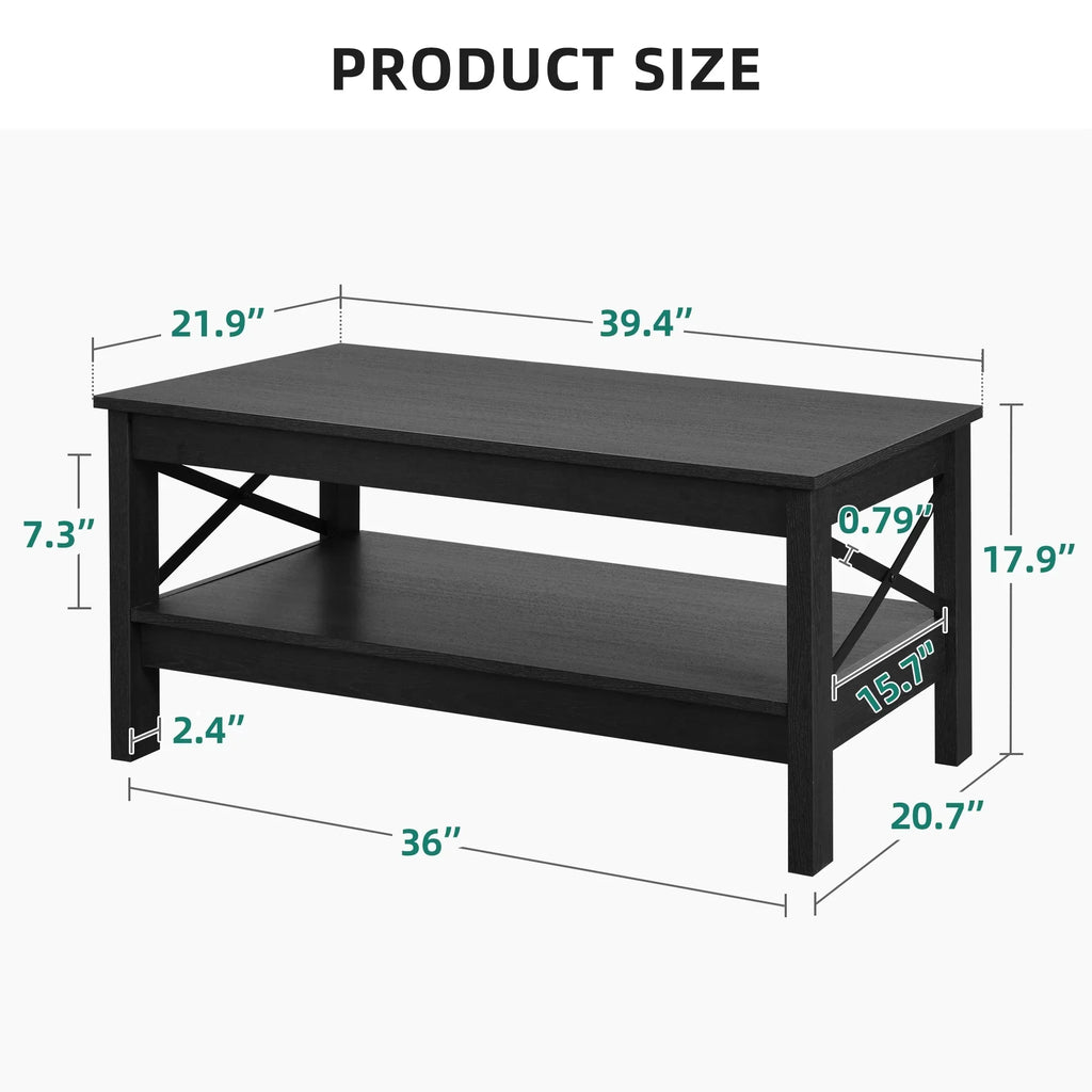 Nouveauté 2026 – Table basse Moasis Farmhouse avec rangement, table centrale à 2 niveaux pour salon, plateau gris délavé et blanc