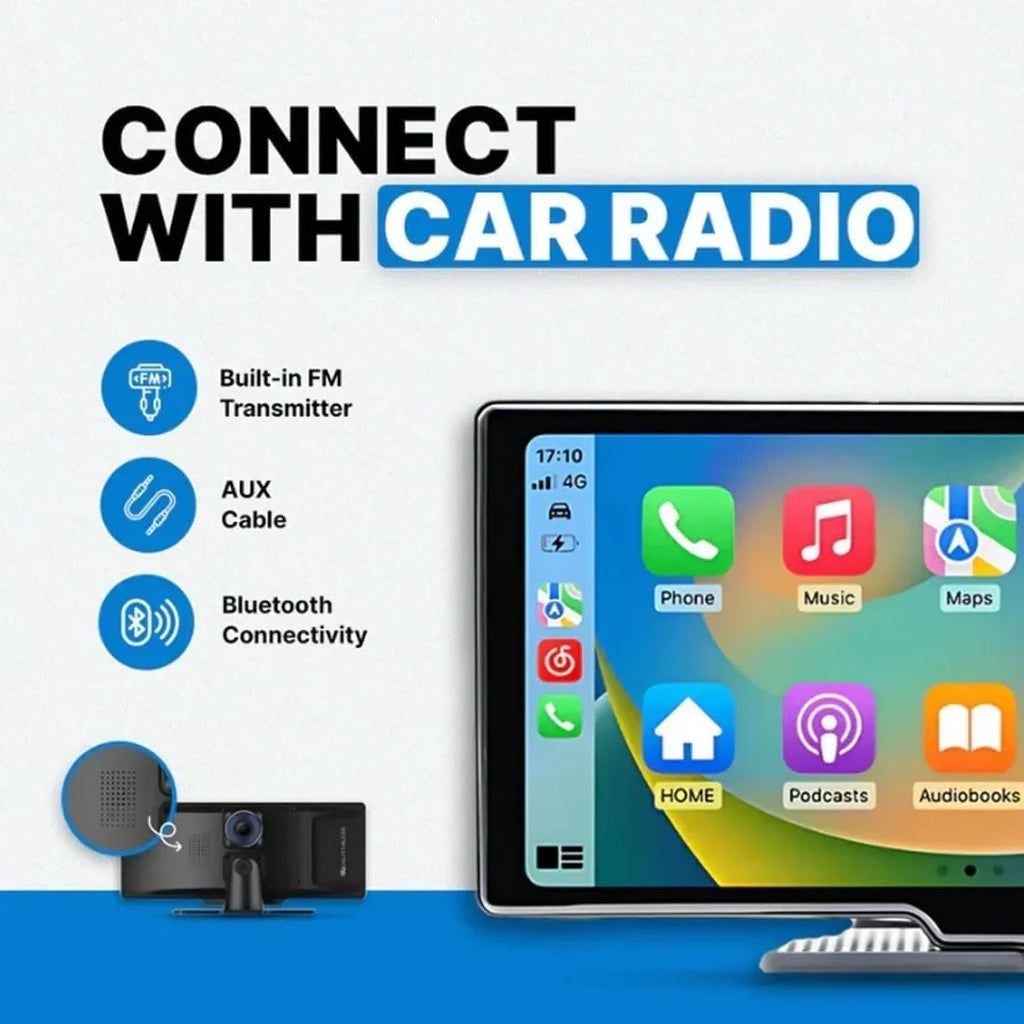 Nouveauté 2026 – Tablette Car Pro Max (modèle 2025), écran tactile HD 10,26" compatible CarPlay et Android Auto, double caméra embarquée 4K avec commande vocale, Mirror Link, Bluetooth, navigation GPS, caméra de recul 1080p, batterie 64/128 Go