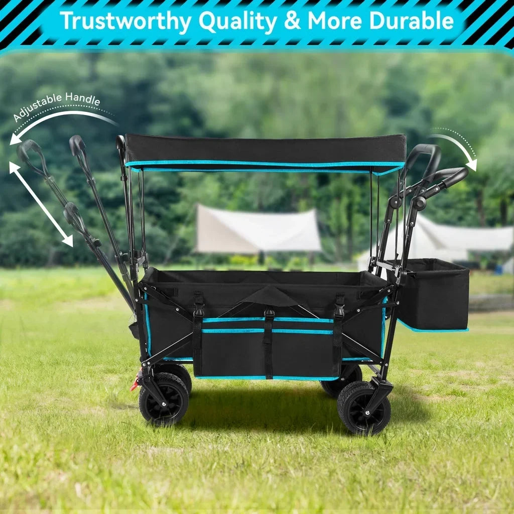 Nouveauté 2026 – Chariot de jardin pliable VECUKTY avec auvent amovible, noir