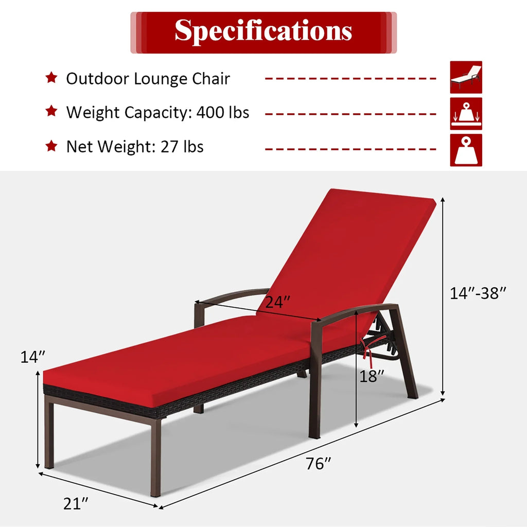 Nouveauté 2026 – Costway Lot de 2 chaises longues de patio en rotin, dossier inclinable, coussin réglable, rouge