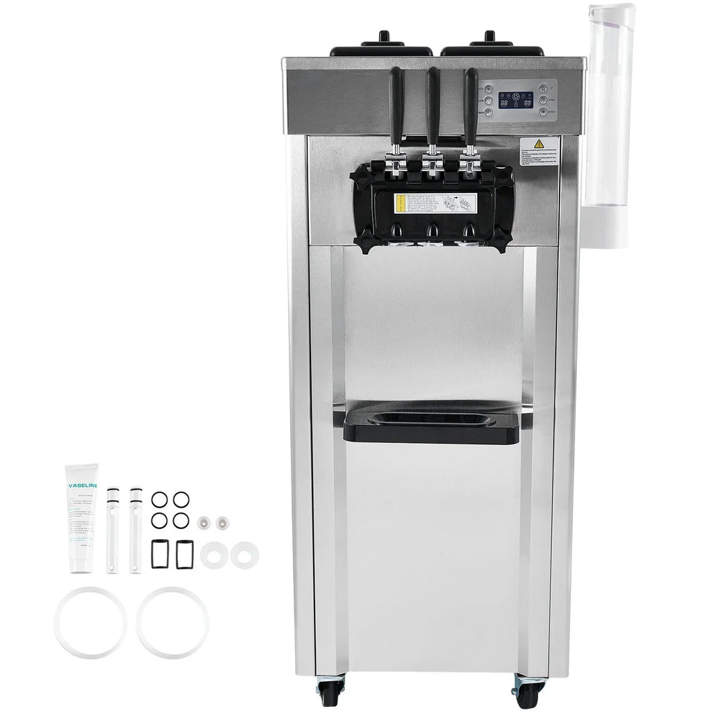 Nouveauté 2026 – Machine à glace molle commerciale KFFKFF , débit de 21 à 31 l/h, 3 parfums, affichage LED, nettoyage automatique, trémie de 4,3 l/1,1 gal, réservoir de 1,7 l/0,45 gal