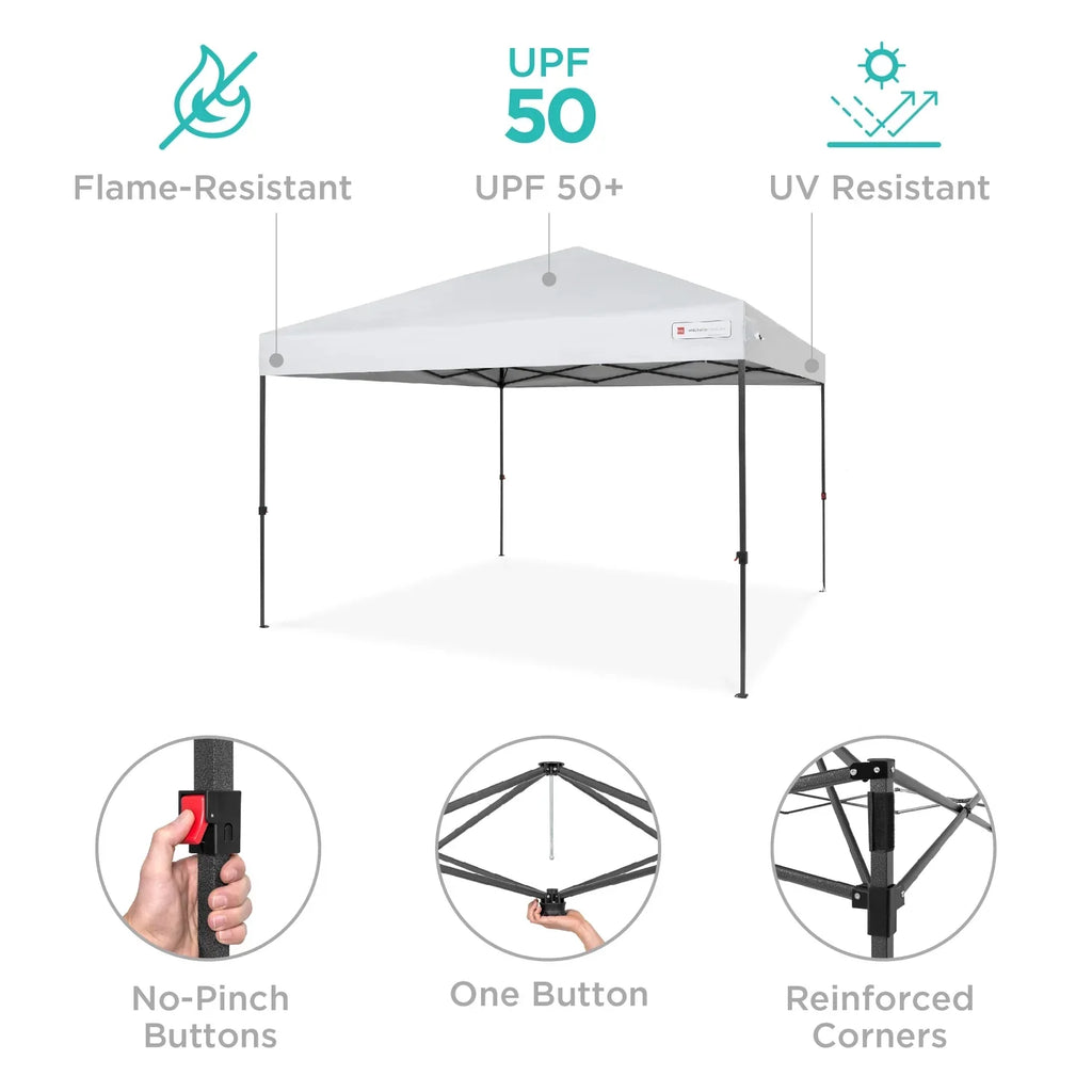Nouveauté 2026 – Best Choice Products 3,66 m x 3,66 m - Abri pliant facile à monter avec installation en un clic, sac à roulettes et 4 sacs de lestage - Bleu marine