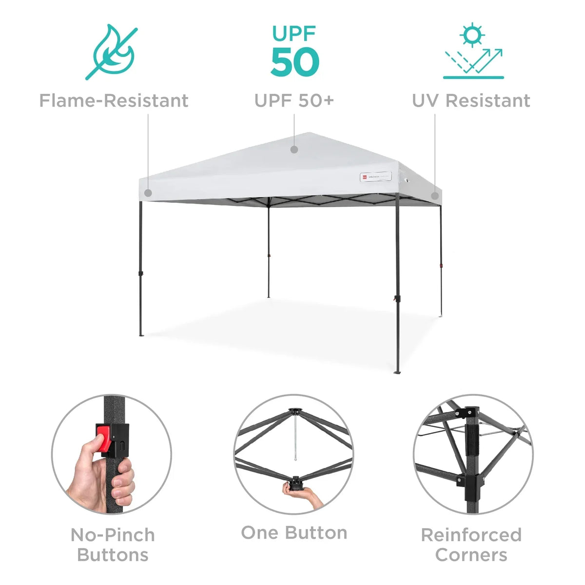 Nouveauté 2026 – Best Choice Products 3,66 m x 3,66 m - Abri pliant facile à monter avec installation en un clic, sac à roulettes et 4 sacs de lestage - Bleu marine