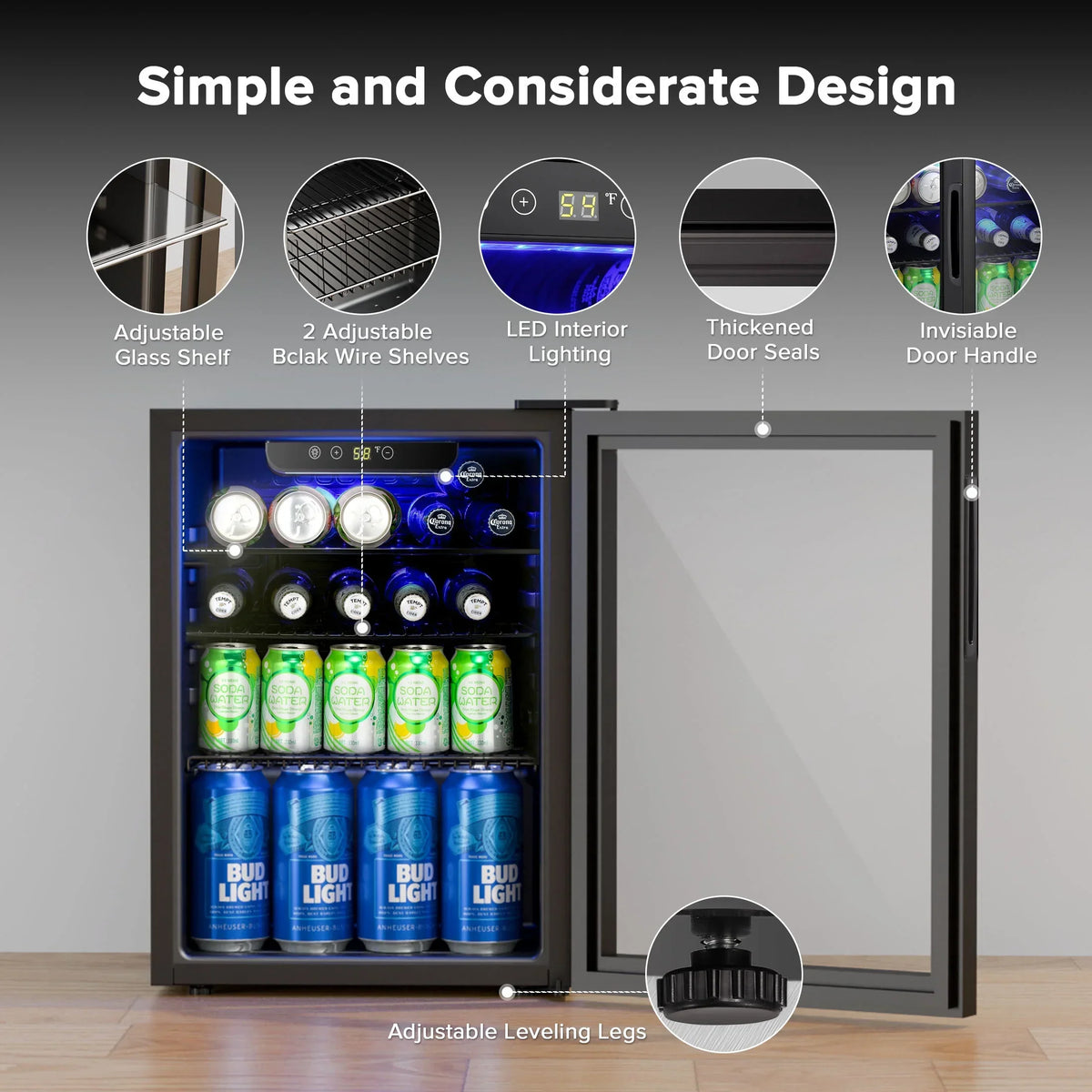 Nouveauté 2026 – Mini-réfrigérateur à boissons Auseo , 1,3 pi³ (37 litres) - Capacité de 55 canettes et 12 bouteilles - Porte double vitrée - Idéal pour la maison, le bar ou le bureau - Commandes tactiles électroniques