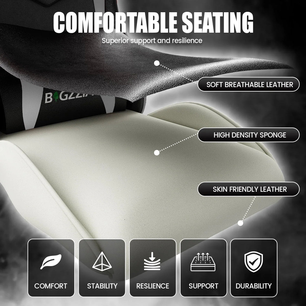 Nouveauté 2026 – Chaise de jeu Bigzzia , chaise de bureau ergonomique avec appui-tête et soutien lombaire réglables en hauteur, pour adultes et adolescents, noir et blanc