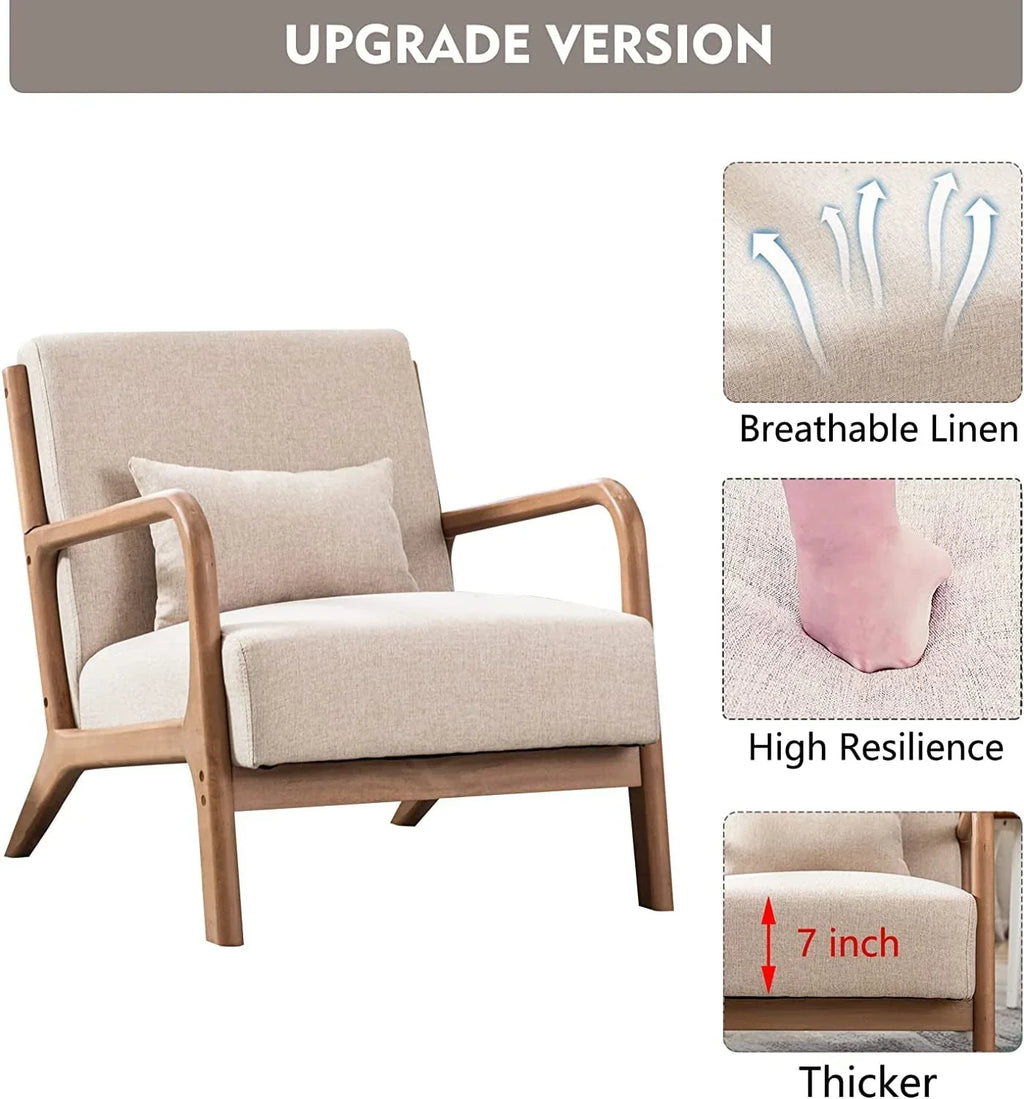 Nouveauté 2026 – Fauteuil d'appoint Bonzy Home style moderne milieu de siècle , fauteuil de lecture/détente en tissu avec structure en bois massif, montage facile, beige