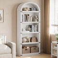 Nouveauté 2026 – Bibliothèque arquée à 5 étagères, 182 cm de haut, style ferme, étagère de rangement en bois pour la maison, le bureau ou le salon (blanche