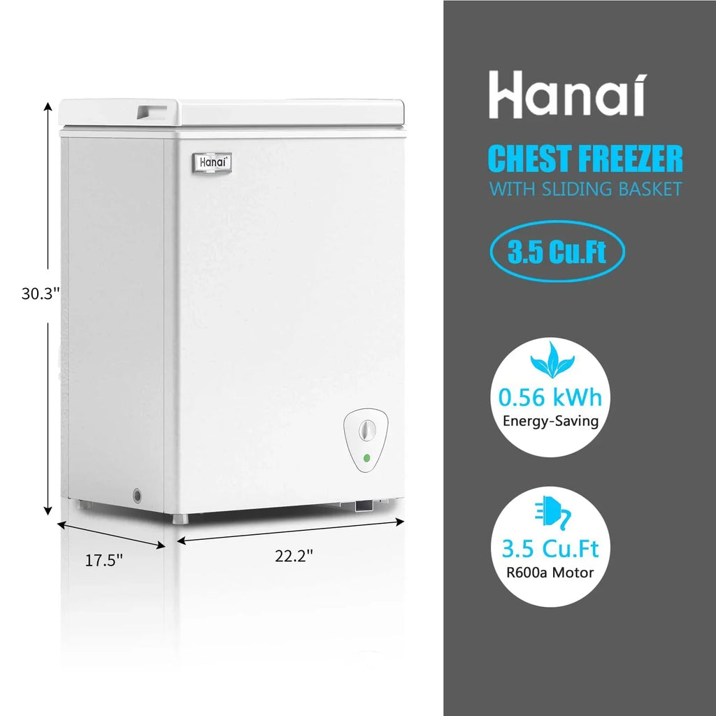 Nouveauté 2026 – Congélateur coffre WANAI , 3,5 pi³, petit congélateur coffre, réfrigérateur vertical à une porte, blanc