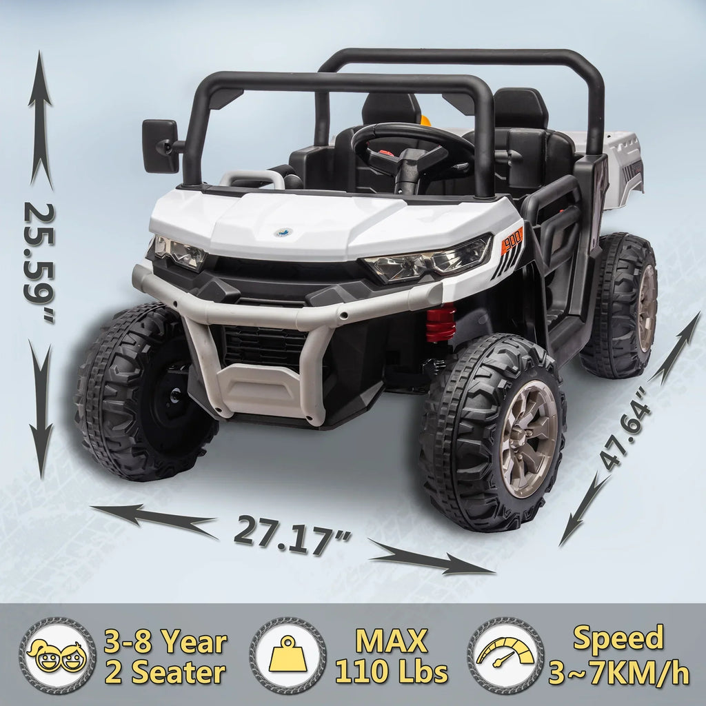 Nouveauté 2026 – Camion électrique Xuanlur 24V 2 places pour enfants , avec moteur 2x200W, benne basculante/pelle, pneus résistants, lumières LED, musique et télécommande, noir