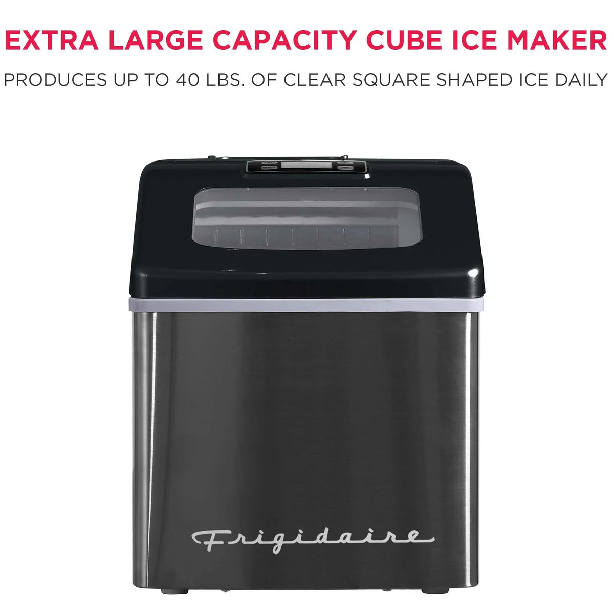 Nouveauté 2026 – Machine à glaçons carrée transparente de comptoir Frigidaire , 18 kg (40 lb) - Acier inoxydable
