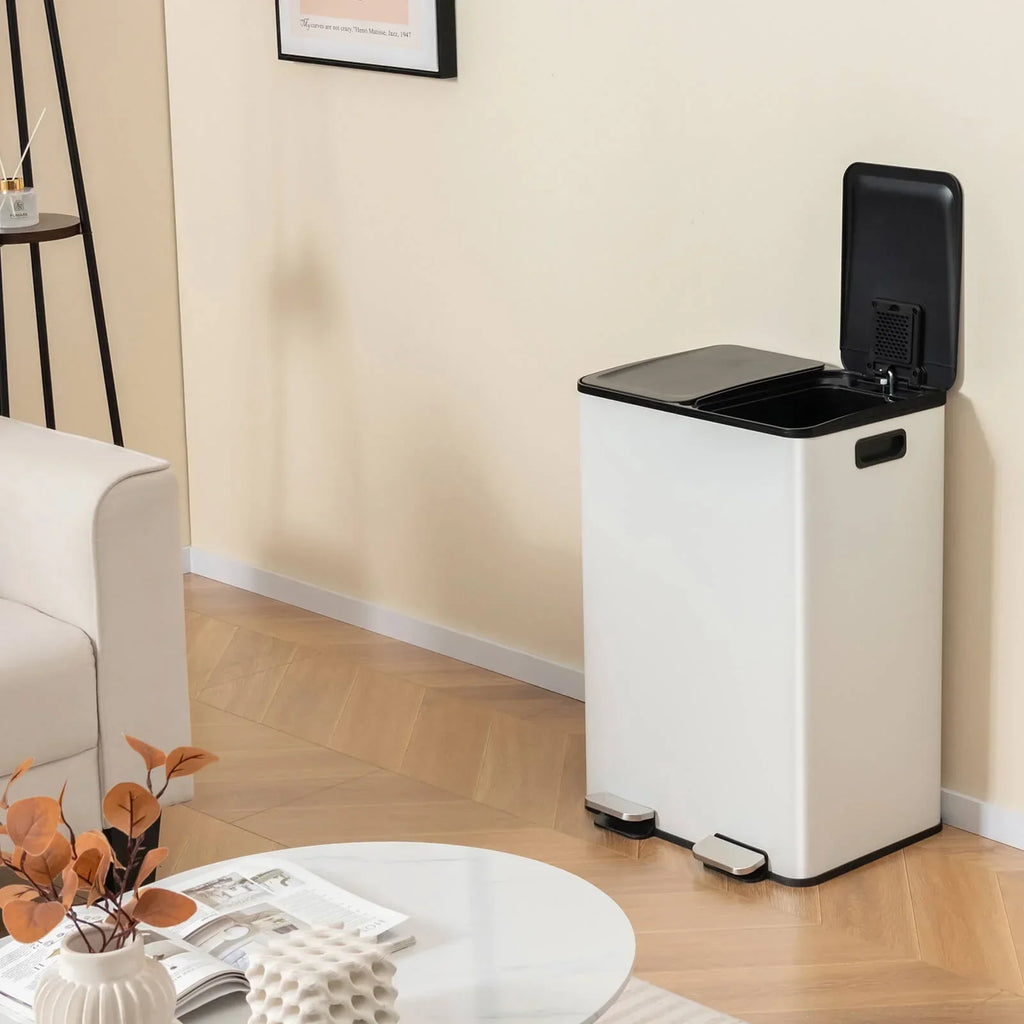 Nouveauté 2026 – Poubelle à pédale double marche Costway 16 gallons (60 litres) argentée, en acier inoxydable