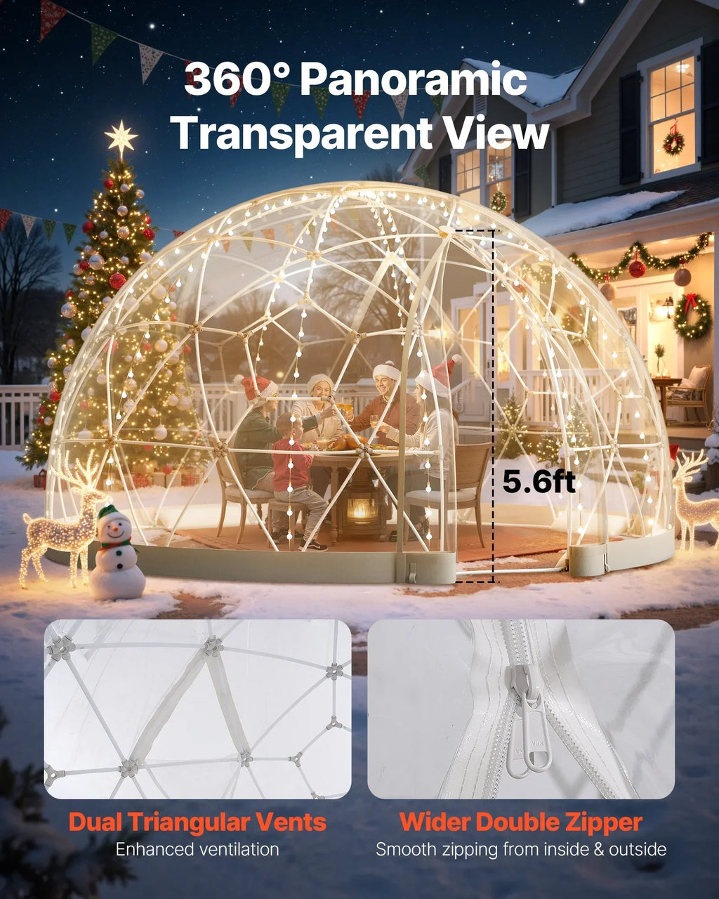 Nouveauté 2026 – Tente dôme de jardin VEVOR , 3,66 x 2,20 m, tente bulle transparente d'extérieur pour 4 à 7 personnes, serre géodésique résistante aux intempéries avec fenêtre, tentes igloo en PVC pour jardin, terrasse, camping, fêtes et mariages