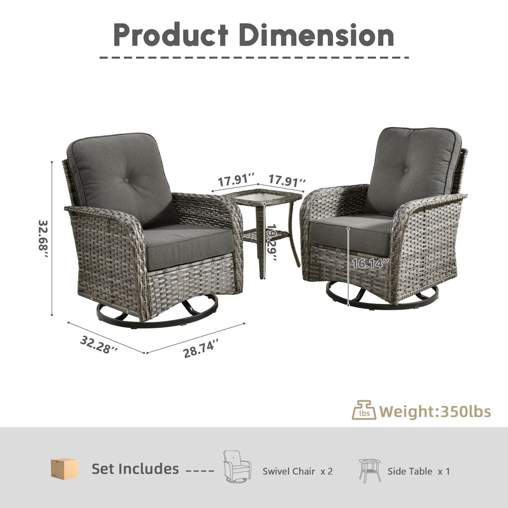 Nouveauté 2026 – Ensemble de mobilier de jardin 5 pièces Ovios , comprenant fauteuils pivotants et table basse, en résine tressée résistante aux intempéries, gris foncé