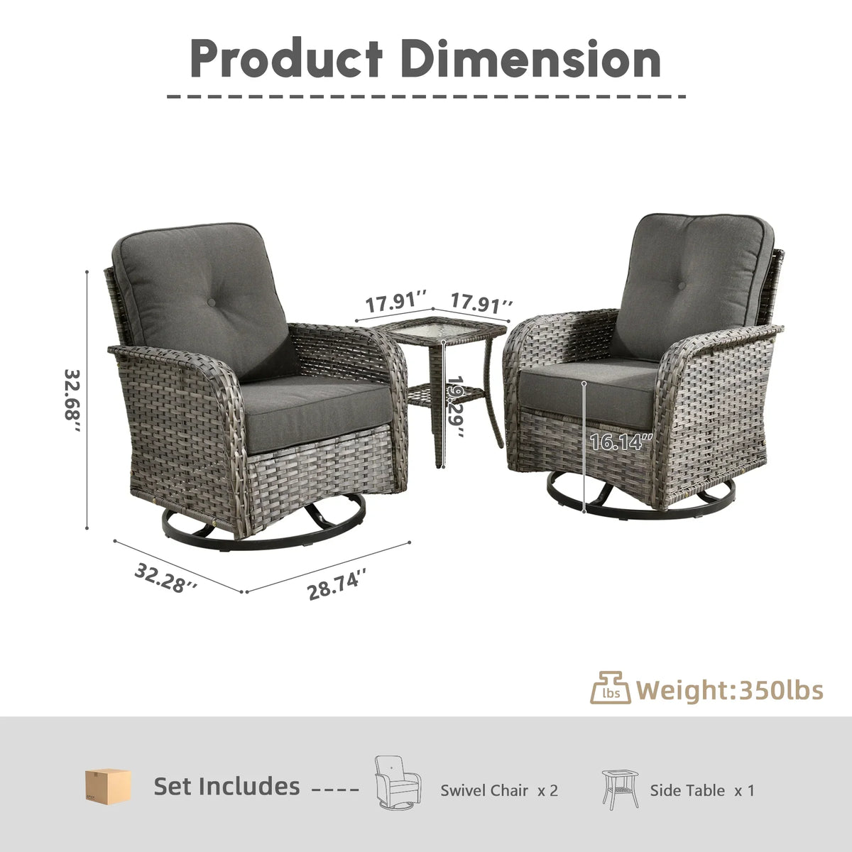 Nouveauté 2026 – Ensemble de mobilier de jardin 5 pièces Ovios , comprenant fauteuils pivotants et table basse, en résine tressée résistante aux intempéries, gris foncé