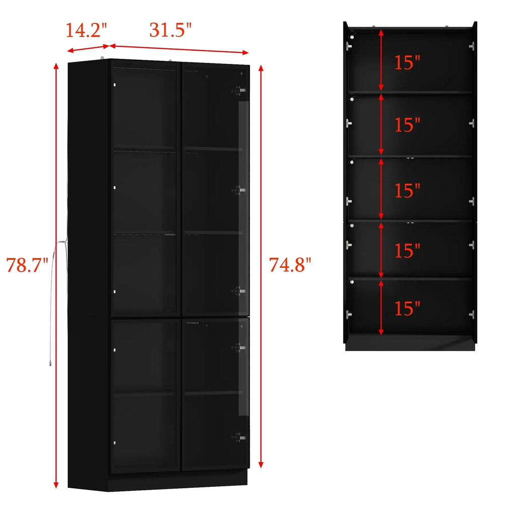 Nouveauté 2026 – Bibliothèque/organisateur KULAGAGA avec éclairage LED, vitrine robuste avec porte vitrée pour salon, 80 cm de large