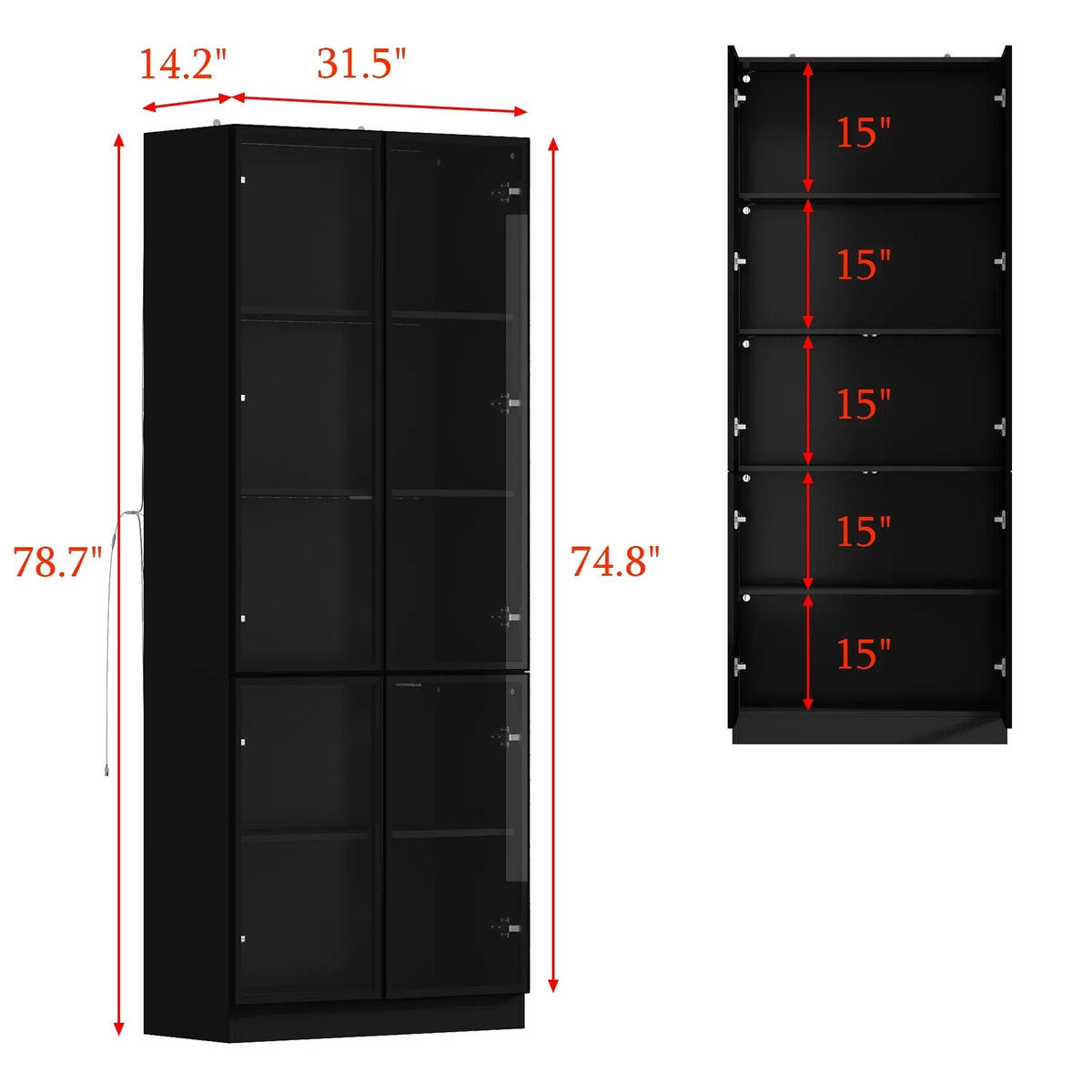 Nouveauté 2026 – Bibliothèque/organisateur KULAGAGA avec éclairage LED, vitrine robuste avec porte vitrée pour salon, 80 cm de large