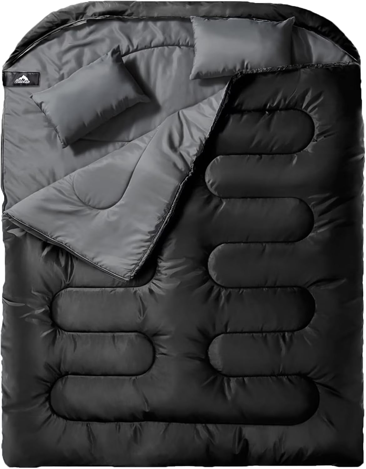 Nouveauté 2026 – Sac de couchage double pour adultes (hommes) avec oreiller, taille XL/Queen, idéal pour le camping, la randonnée et le trekking toutes saisons, par temps froid et chaud