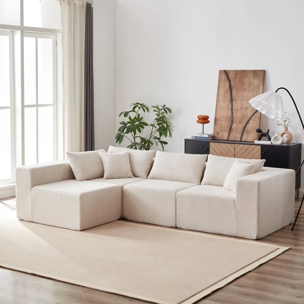 Nouveauté 2026 – Canapé d'angle modulaire en velours côtelé de 264 cm (104 pouces), ensemble de canapés de sol de luxe, mobilier d'intérieur rembourré, canapé compressé en mousse pour salon et chambre, combinaison libre de 4 pièces