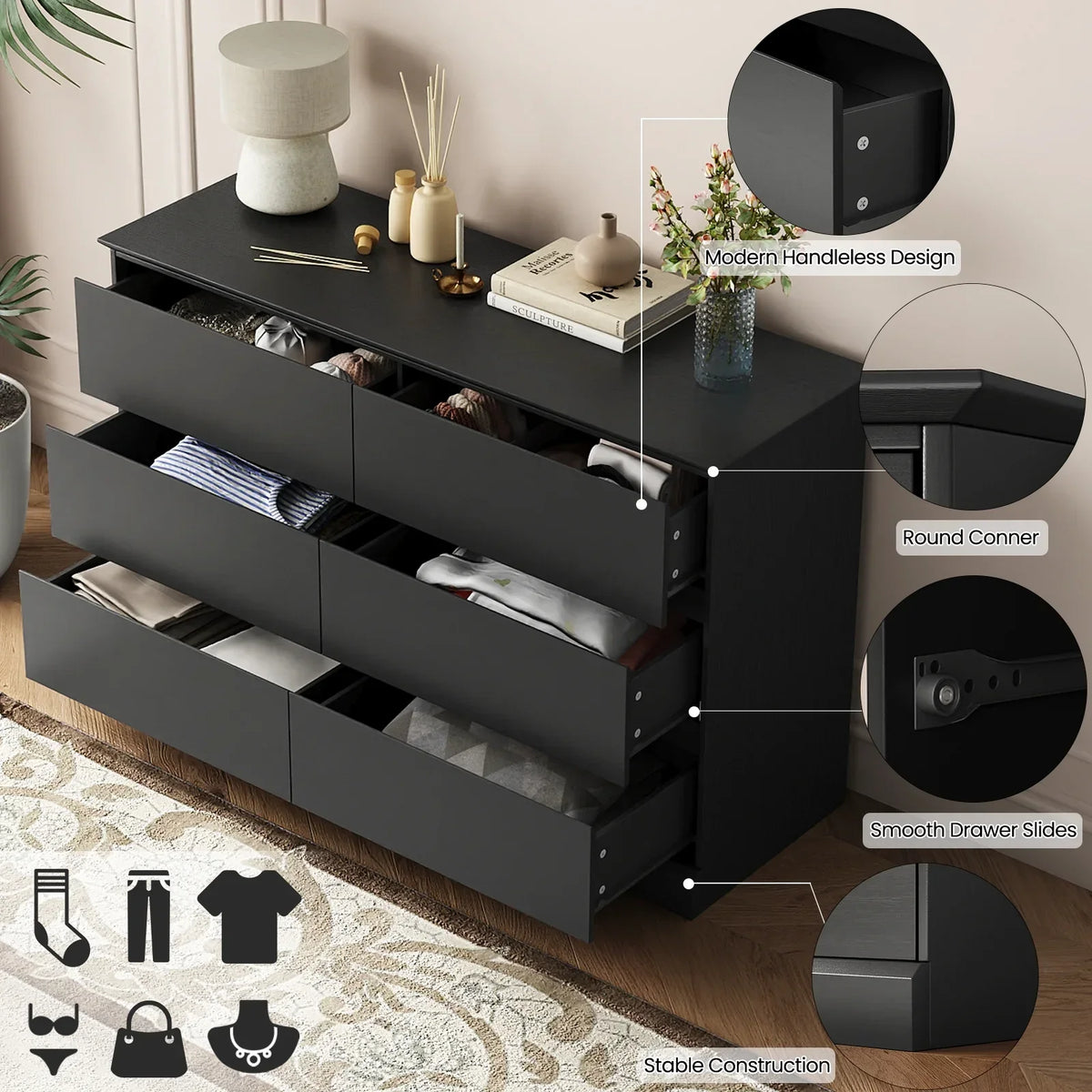Nouveauté 2026 – Commode blanche neuve , commode à 6 tiroirs, meuble de rangement double, meuble d'appoint pour chambre ou salon