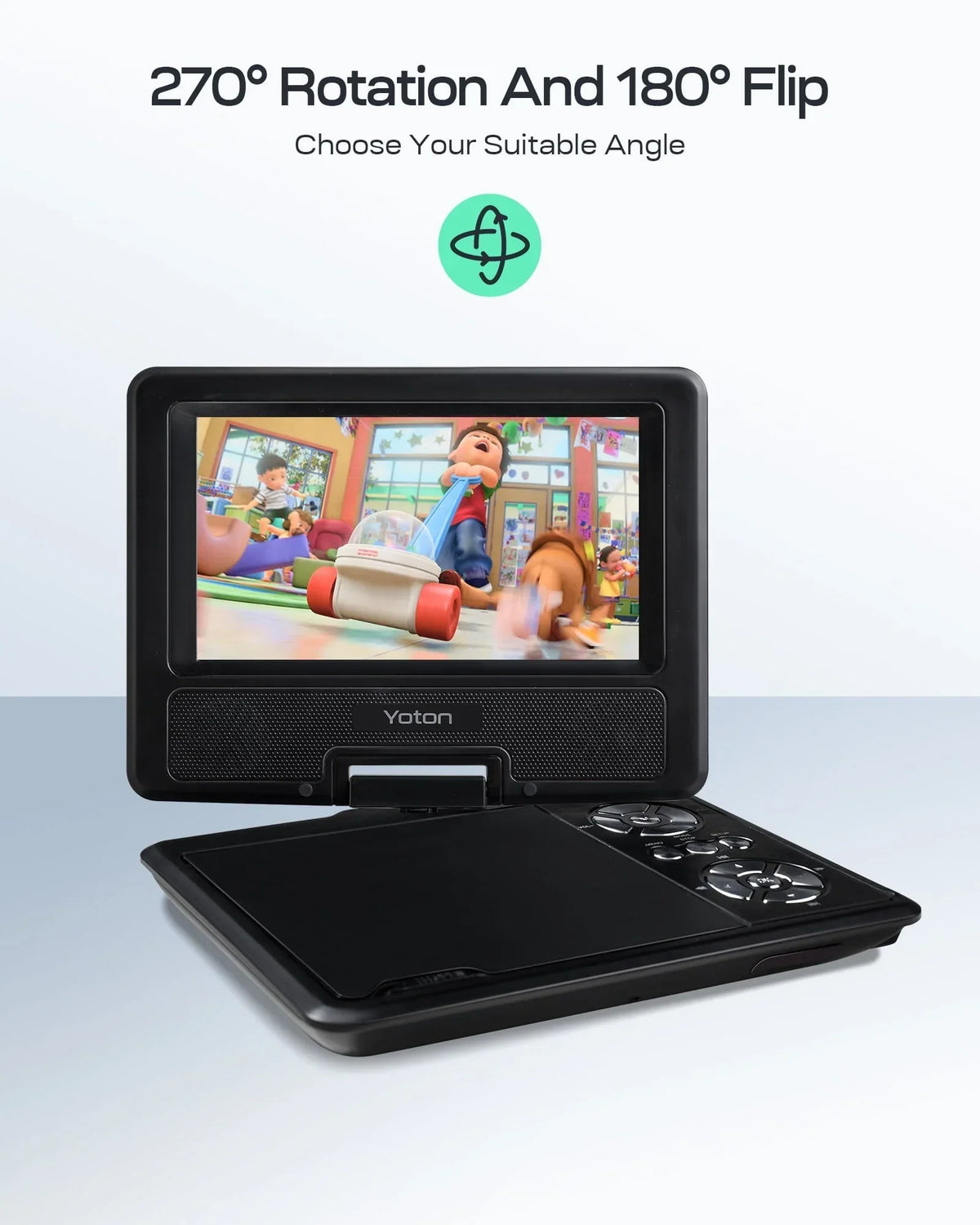 Nouveauté 2026 – Lecteur DVD portable 7,5 pouces (19 cm) pour voiture et enfants, compatible USB et cartes SD, autonomie de 5 heures grâce à sa batterie interne, avec chargeur allume-cigare, noir
