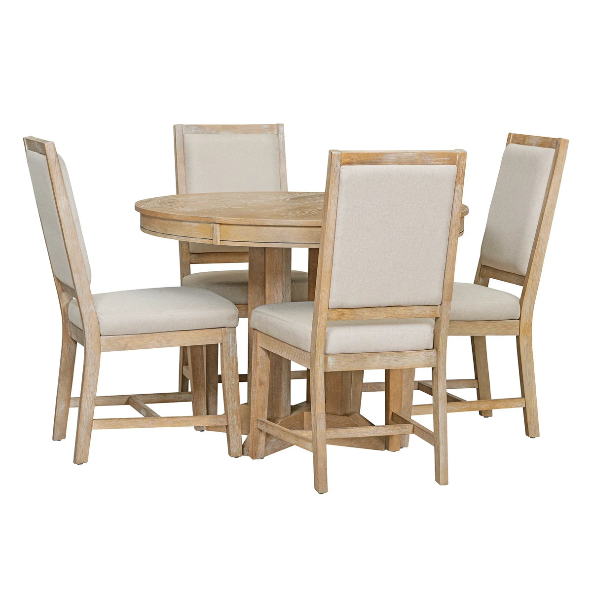 Nouveauté 2026 – Ensemble de salle à manger rond 5 pièces , comprenant une table extensible et 4 chaises rembourrées, en bois, pour 4 personnes. Style campagnard, idéal pour la cuisine, la salle à manger ou un appartement. Couleur : marron