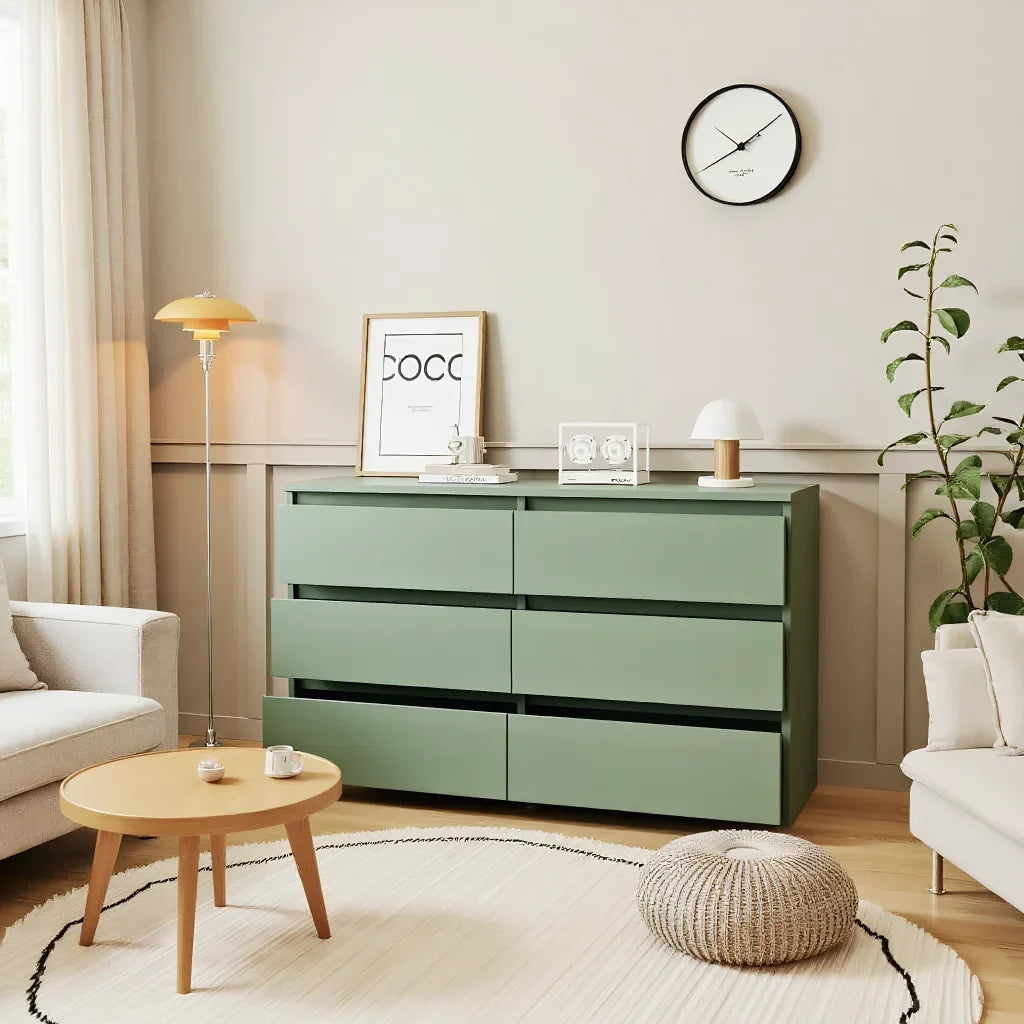 Nouveauté 2026 – Commode moderne Kadyn à 6 tiroirs, meuble en bois, commode pour chambre, meuble de rangement de cuisine avec tiroirs, commode (noire