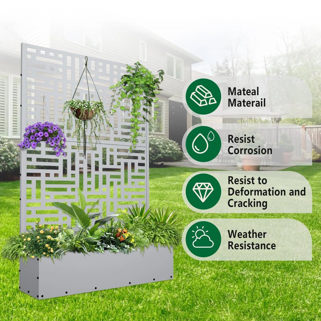 Nouveauté 2026 – Jardinière surélevée en métal FOOWIN , 180 cm de haut, avec treillis, pour plantes grimpantes, avec trou de drainage, noire
