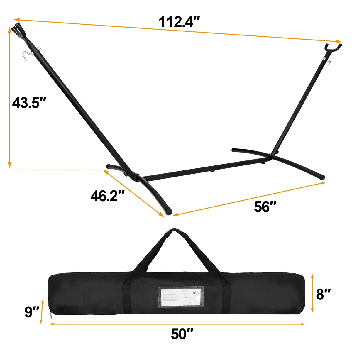 Nouveauté 2026 – Support de hamac double en acier ZenSports , réglable jusqu'à 204 kg (450 lb), 2,74 m (9 pi), avec sac de transport portable, noir